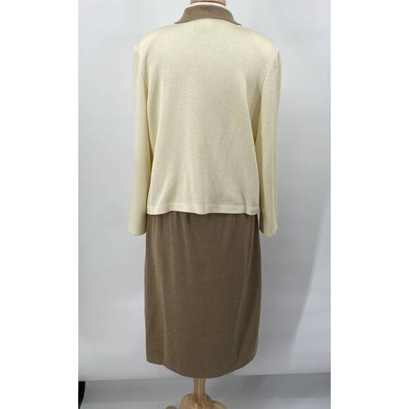 Vintage Mita 2 Piece Knit Cardigan & Skirt Set Matching Cream Tan Womens 18 - Picture 8 of 11